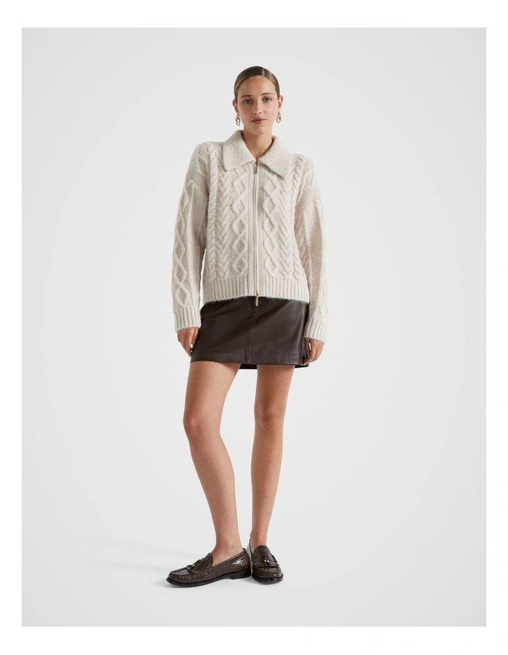 Cable Knit Zip Cardigan in Oat
