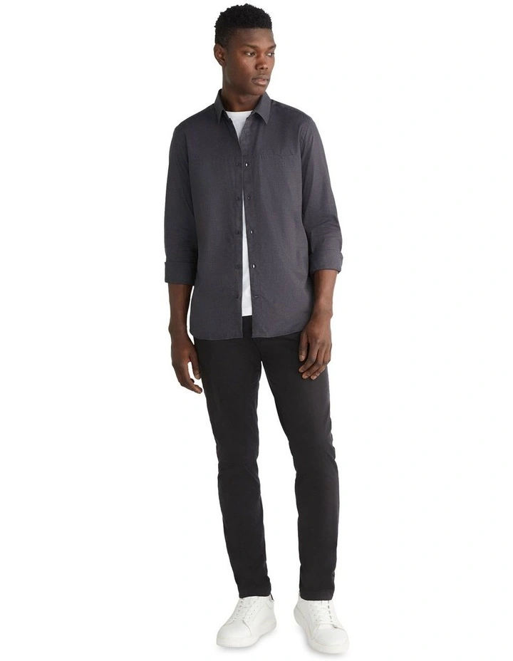 Flannel Solid Long Sleeve Shirt in Grey
