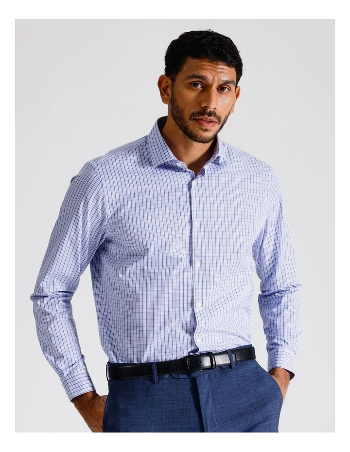 Slim Long Sleeve Shirt 2 Colour Large Check In Sky