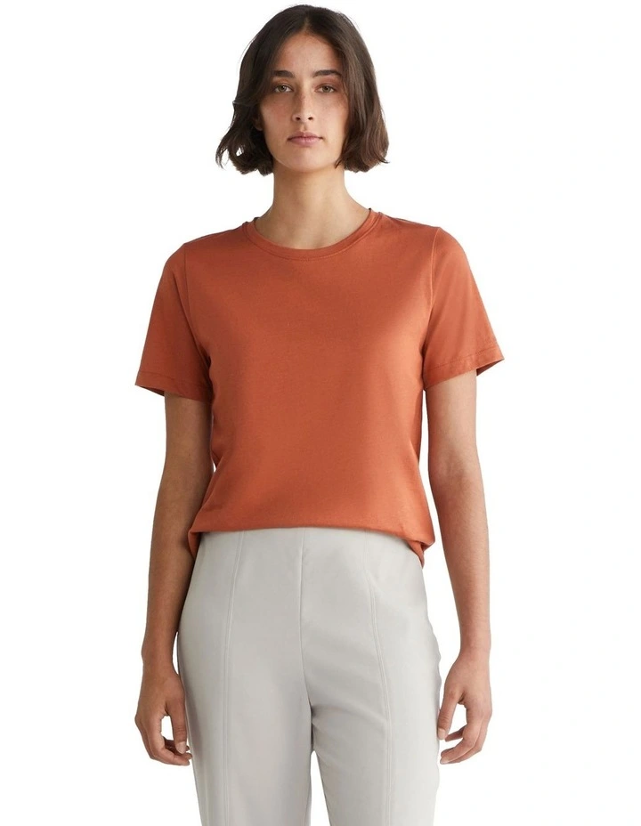 Smooth Cotton Crew Neck Tee in Orange
