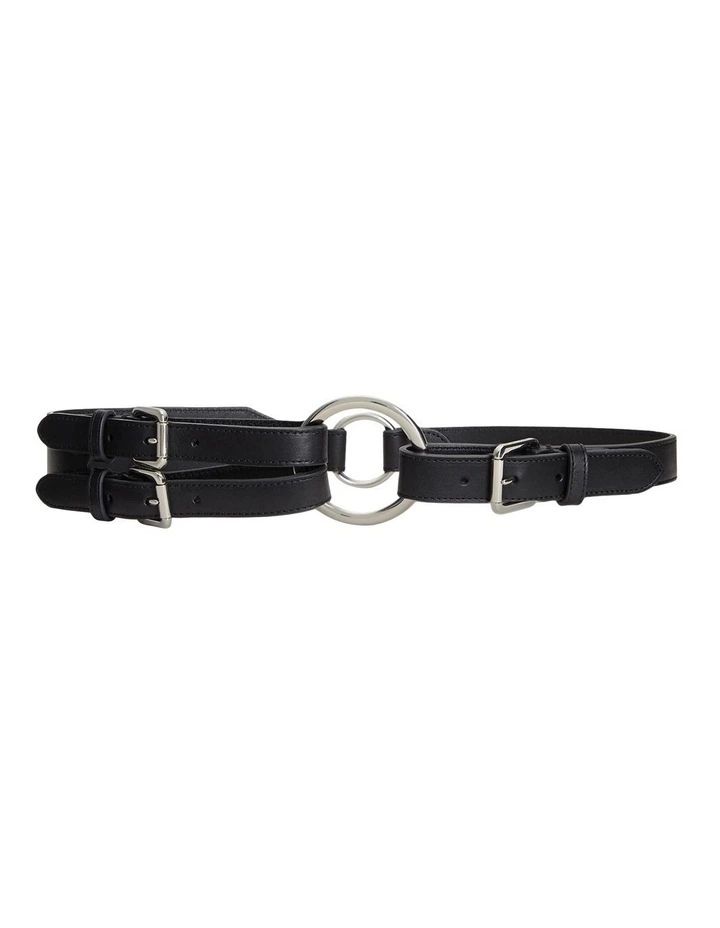 Tri-Strap O-Ring Leather Belt in Black