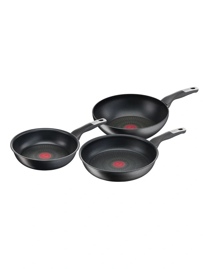 Unlimited Induction Non-Stick Triple Pack 24 + 28cm Frypan + 28cm Wok in Black