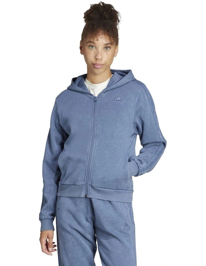 ALL SZN French Terry 3-Stripes Garment Wash Full-Zip Hoodie in Preloved ink