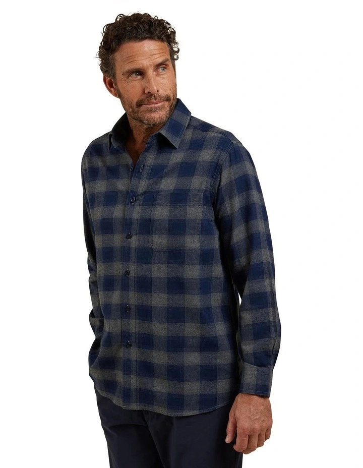 Stephen Cotton Brushed Long Sleeve Shirt in Navy