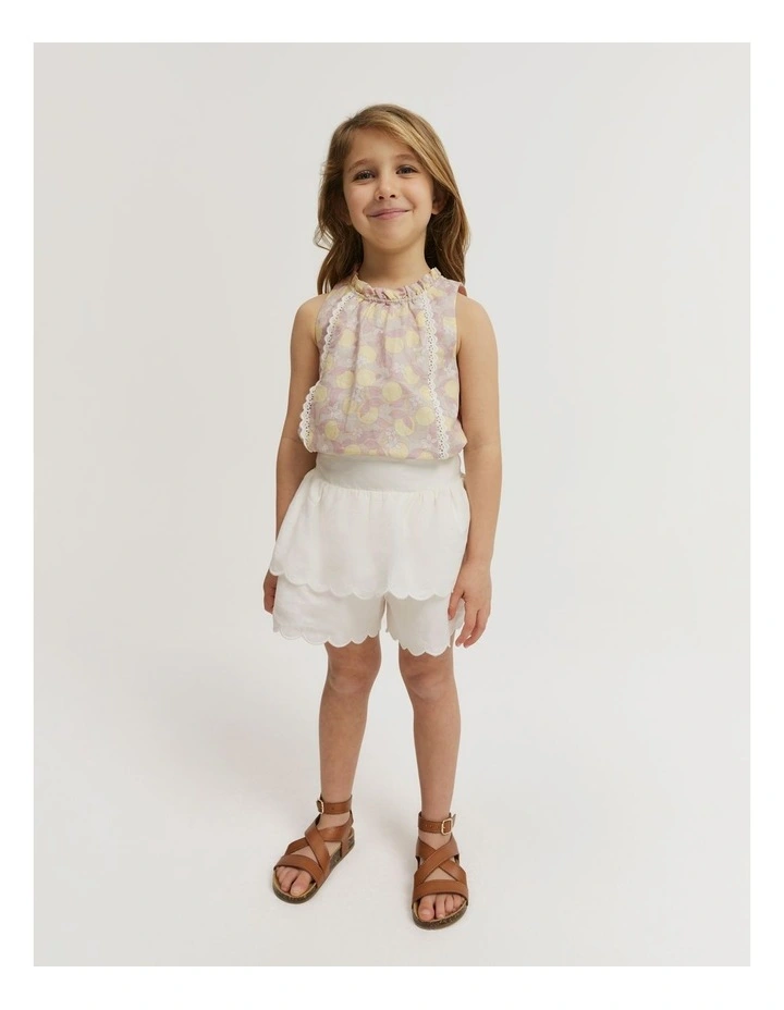 Scallop Linen Cotton Skort in Marshmallow