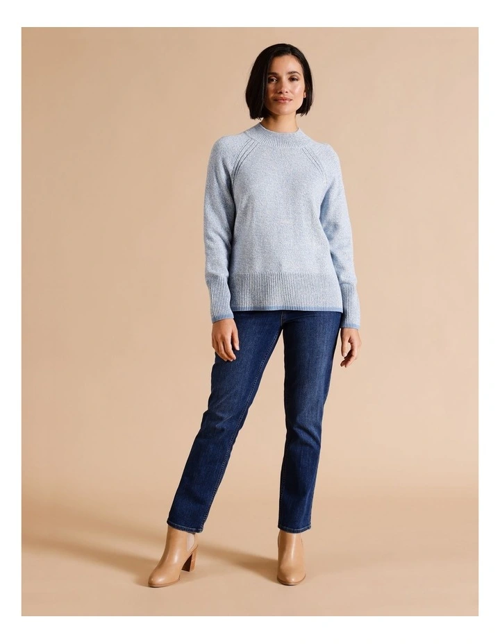 Organic Cotton Blend Side Rib Twist Jumper With Straight Hem in Antique Blue