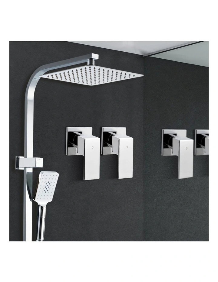 10 Inch Handheld Square High Pressure Rain Shower Head Set Twin Taps in Chrome