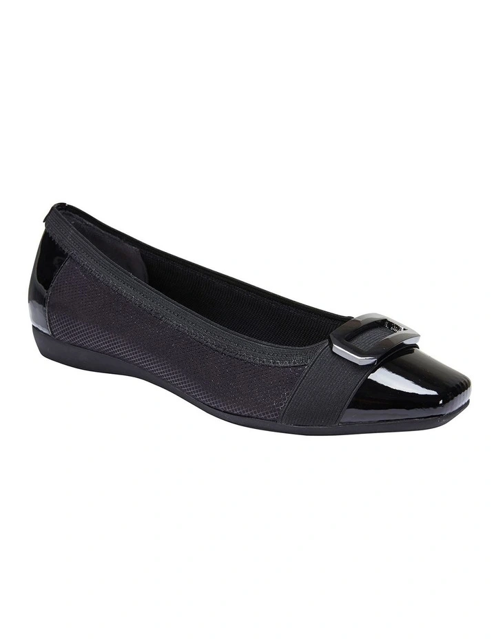 Tamsin Black Patent/Print Flat Shoes
