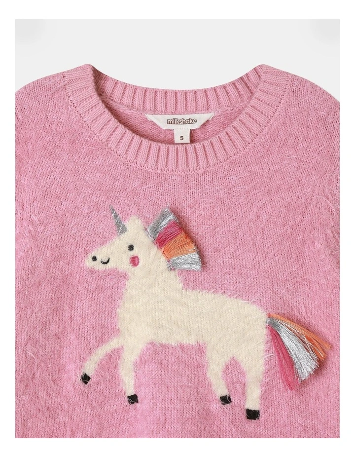 Intarsia Unicorn Sweater in Light Pink