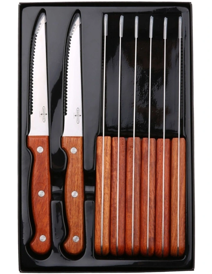 Steak Knife Set with Rosewood Handles 8 Piece in Natural Brown
