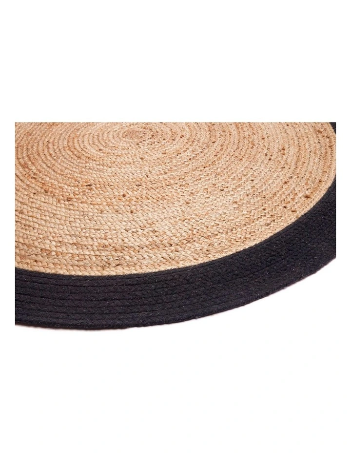 100cm Round Jute Rug | Decorative Floor Rug Phoenix Black & Natural