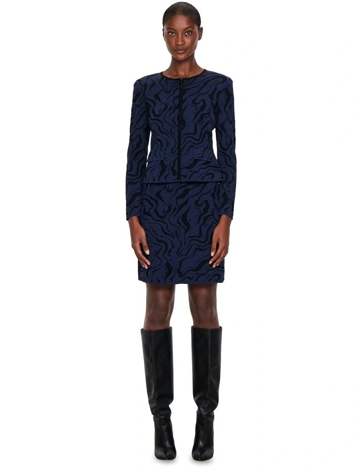 Marble Pointelle Knit Skirt in Navy