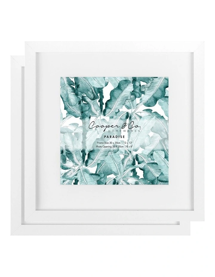 Premium Paradise Photo Frames 30x30cm Matt to 20x20cm Set Of 2 in White