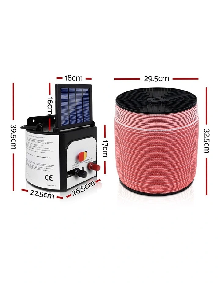 8km Electric Fence Energiser Set Solar Powered Energizer W/ 2m Tape