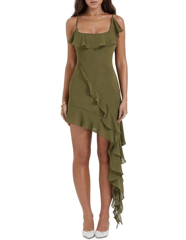 Marcia Ruffle Mini Dress in Olive