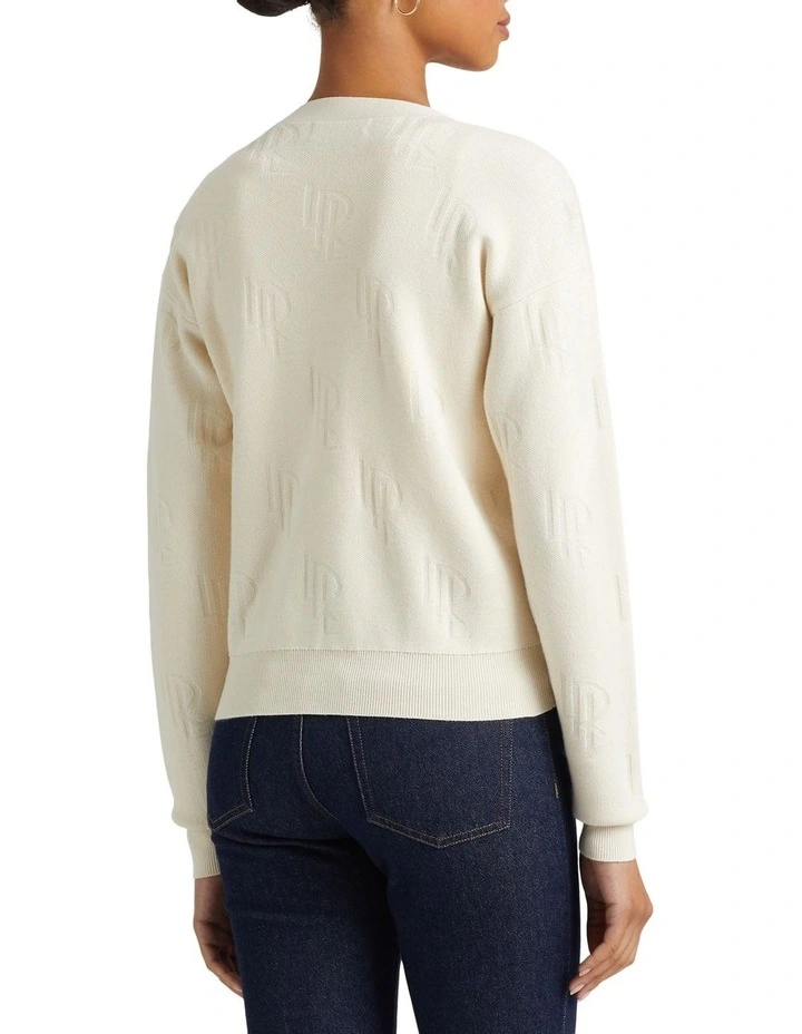 Monogram Jacquard Cotton-Blend Cardigan in Beige