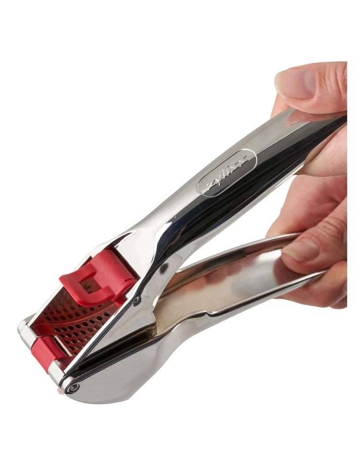 Easy Release Garlic Press in Silver & Red