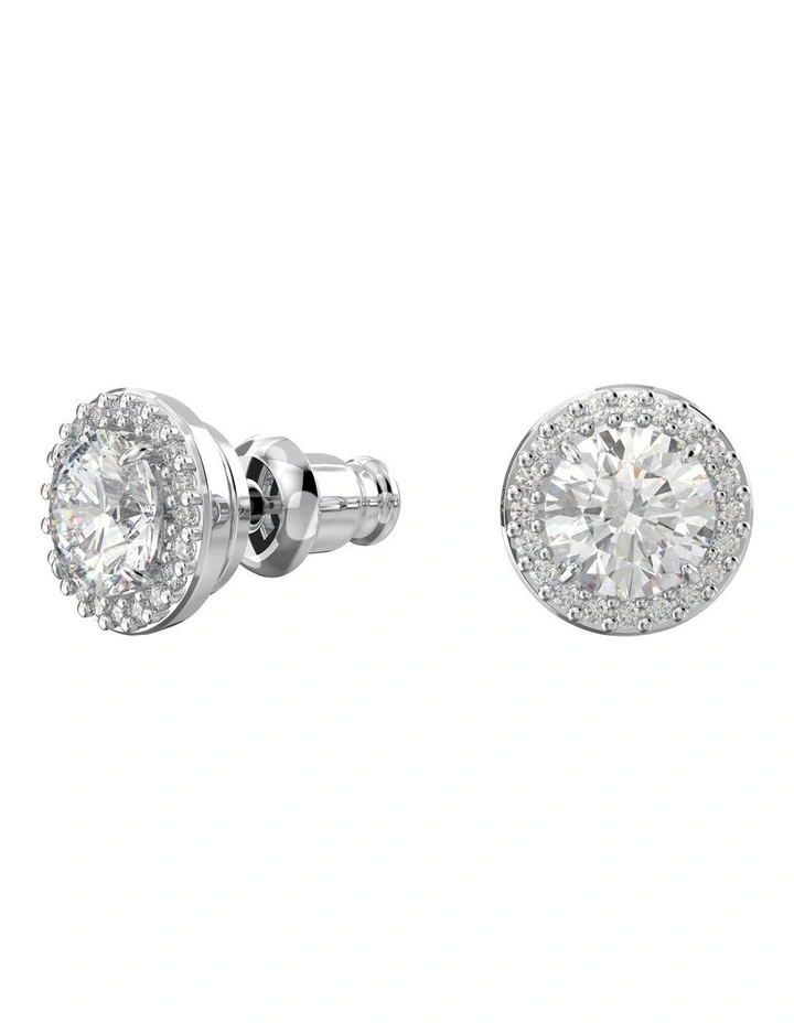 Constella Stud Earrings Round Cut Pave Rhodium Plated in White
