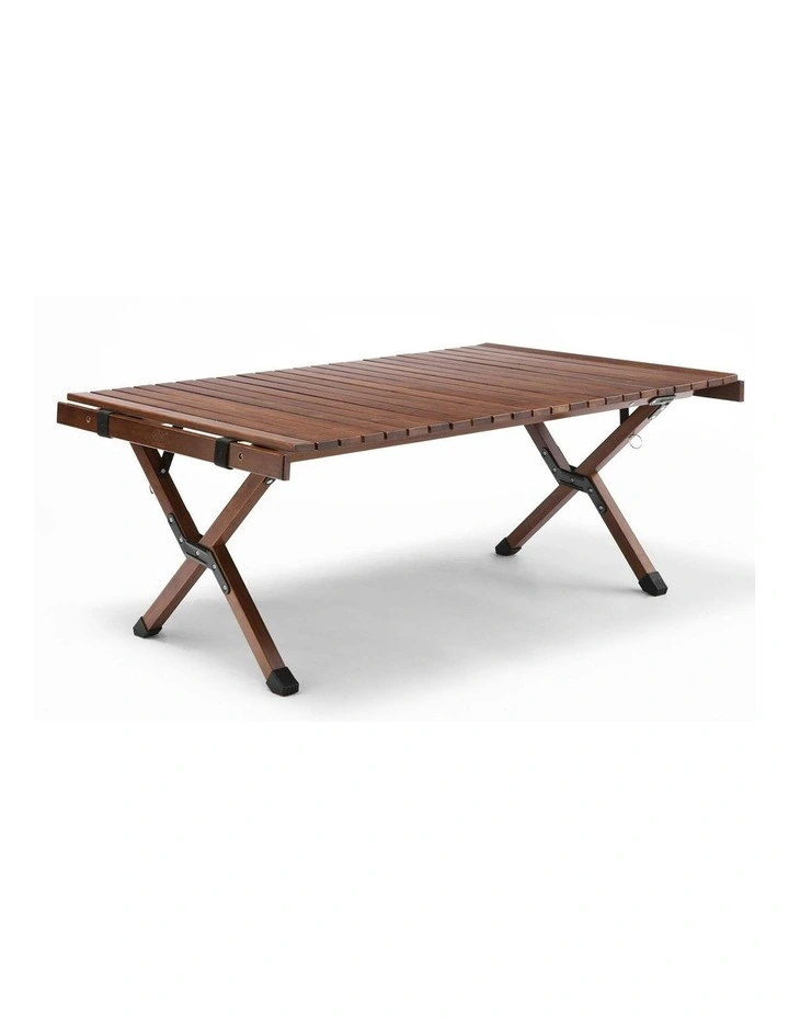 Outdoor Camping Table Waterproof Wood Travel 93cm Large in Brown