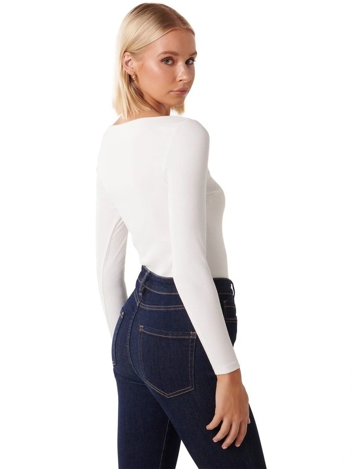 Brie Boat Neck Long Sleeve Top in White