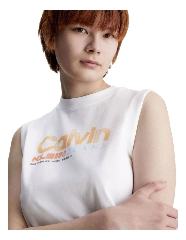 Colorful Artwork Muscle Tee in Bright White