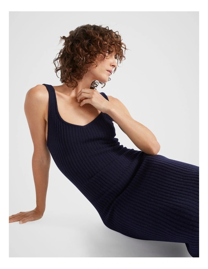 Merino Wool Knit Midi Dress in Midnight Sky