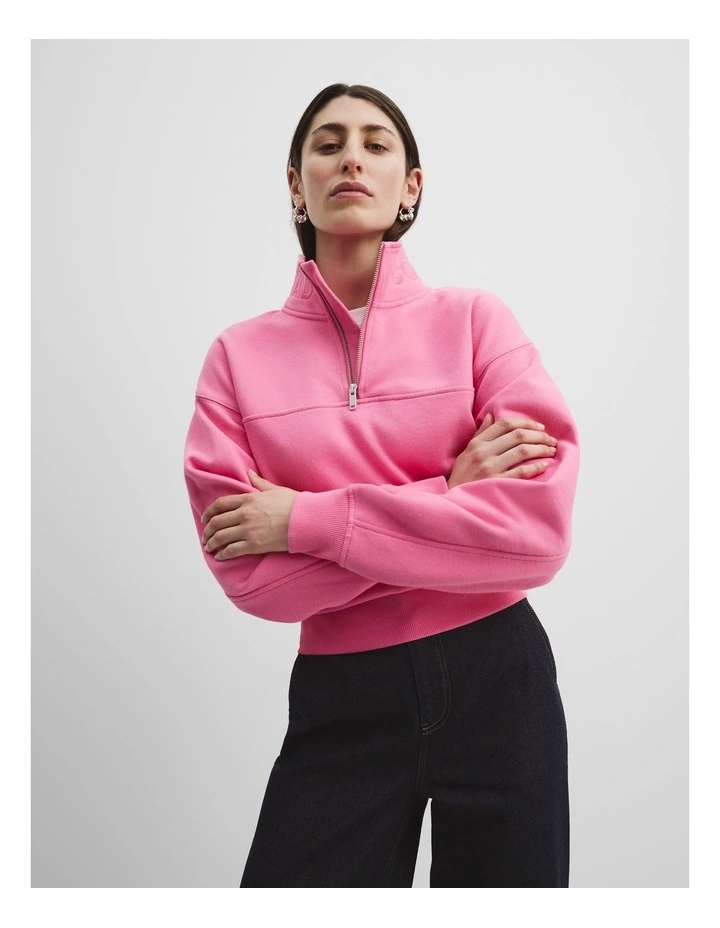 Zip Collar Sweat in Pink Punch