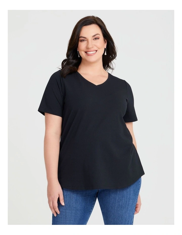 Australian Cotton V-neck Tee in Black