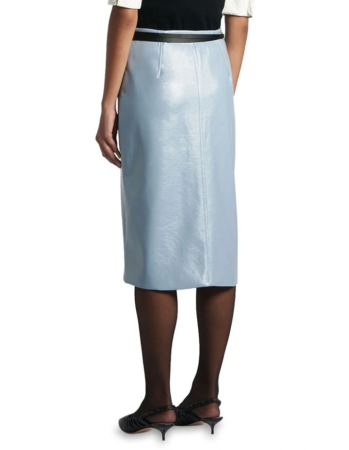 Crushed Vinyl Midi Skirt in Slate
