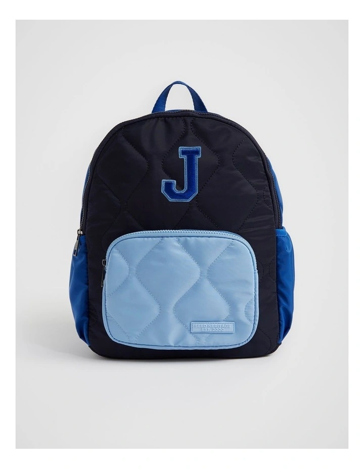 Quilted Initial "J" Backpack in Navy