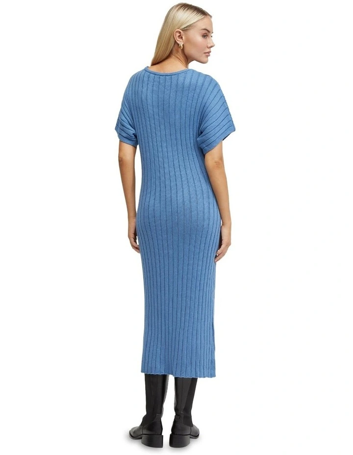 Maya Rib Short Sleeve Dress in Blue
