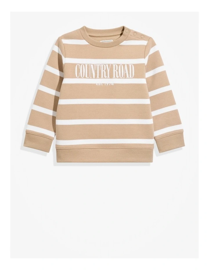 Verified Australian Cotton Heritage Stripe Sweat in Sand Stripe