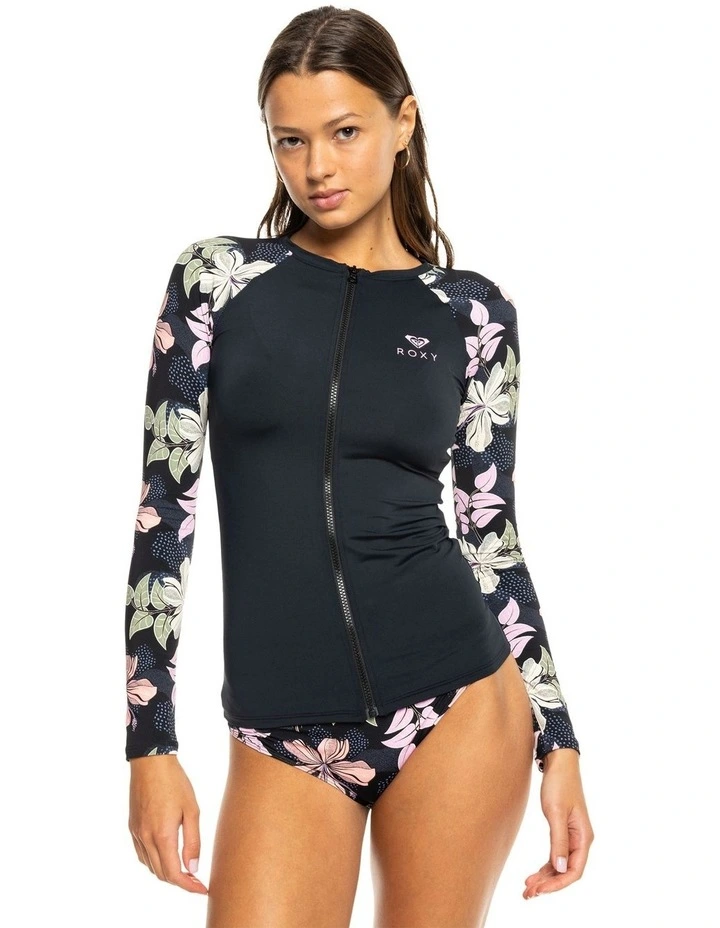 Sunny Floral Long Sleeve Zip One Piece in Anthracite Multi