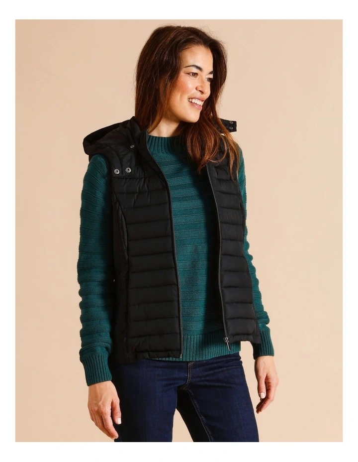 Recycled Polyester Straight Quilted Vest With Removable Hood In Black