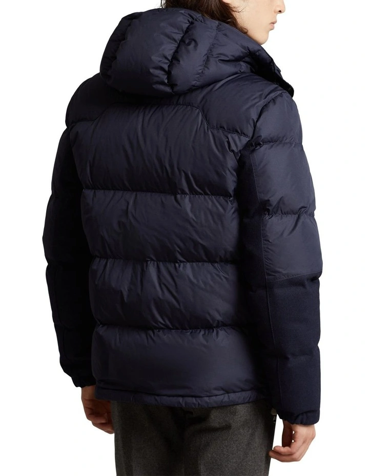 Hybrid Down Hooded Jacket in Navy