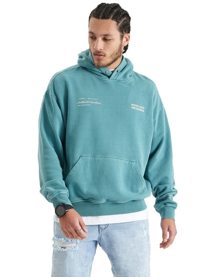 Umpire Heavy Box Fit Hooded Sweater in Pigment Teal