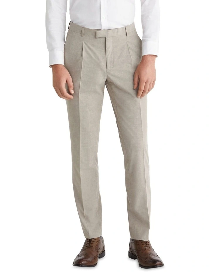 X Slim Plain Pleat Marl Suit Pant in Oatmilk
