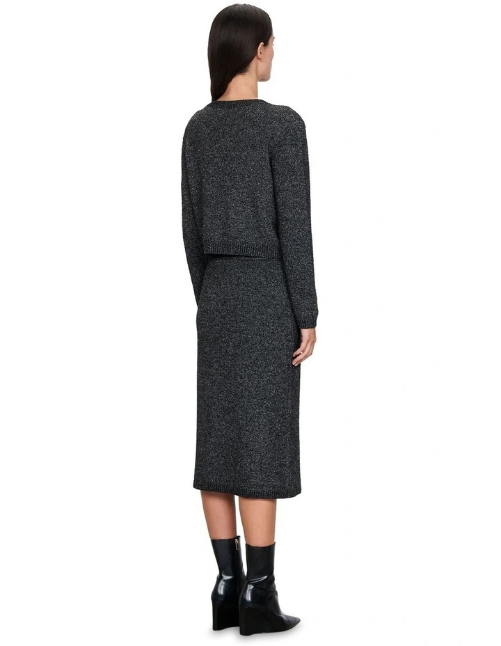 Boucle Knit Pencil Skirt in Black Melange