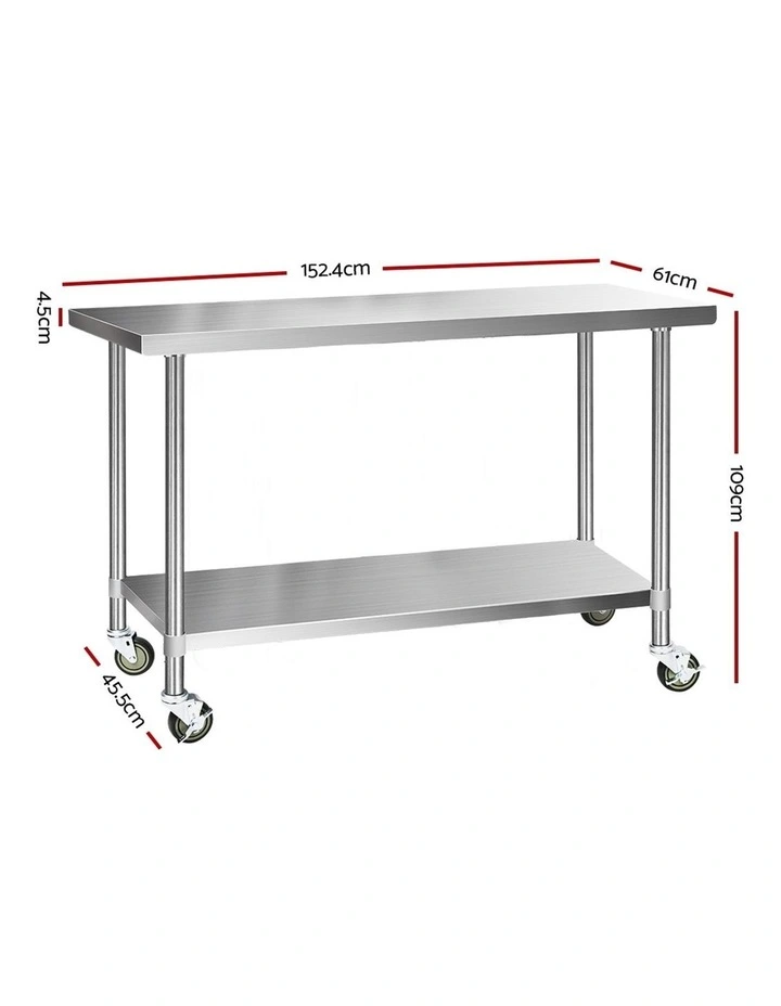 Cefito 1524x61mm Commercial 43 Stainless Steel Bench