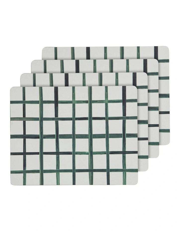 Rectangle Habitat Check Hardboard Placemat 4 Pack in White/Green