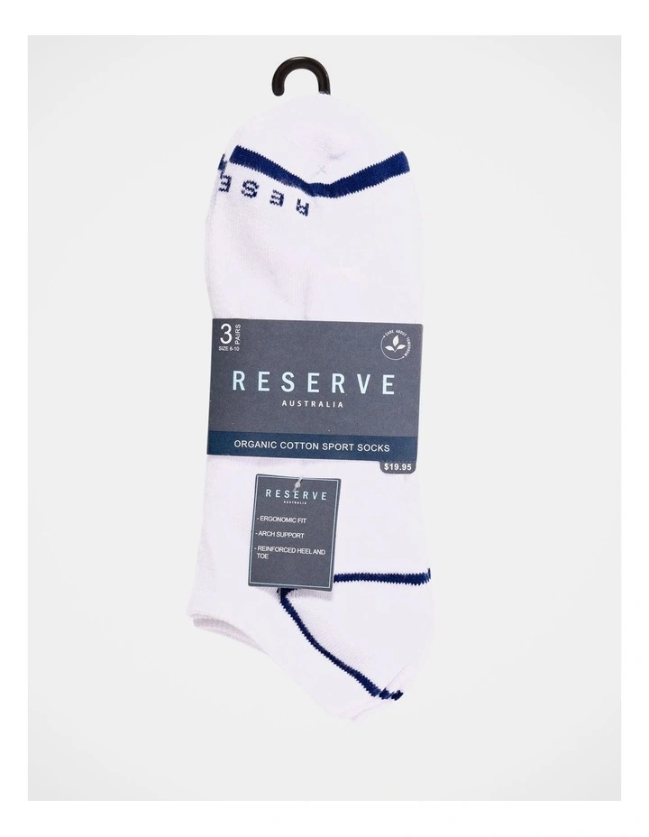 Organic Sports Sneaker Liner Socks 3 Pack in White