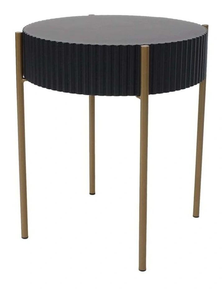 Round Ribbed Tall Coffee Table in Black/Gold