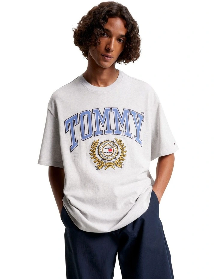 College Logo Oversized Fit T-Shirt in Grey
