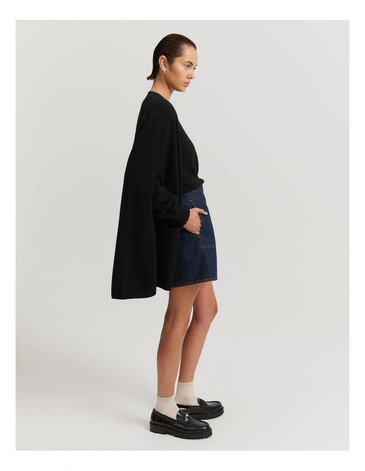 Organically Grown Cotton Blend Pocket Cape Jacket in Black