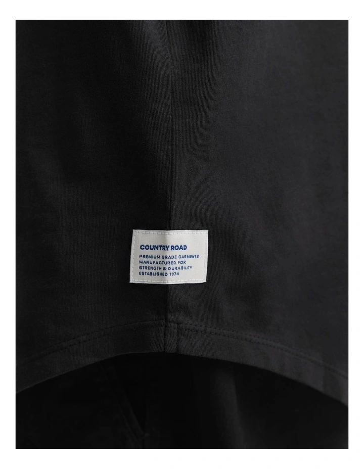 Australian Cotton Longline Garment Dyed T-shirt in Black