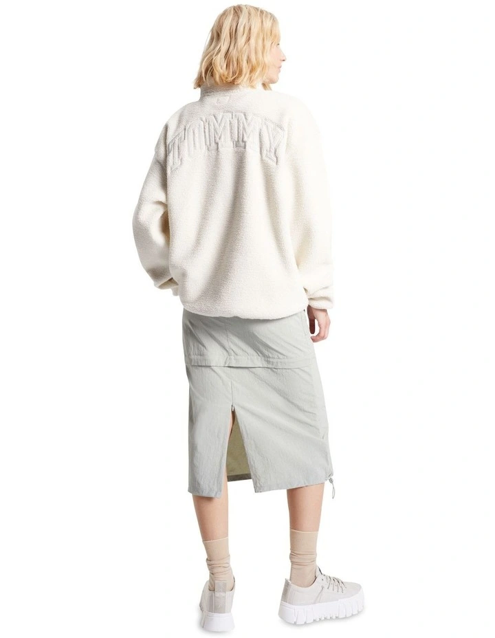 Varsity Recycled Polar Fleece Oversized Popover in Cream