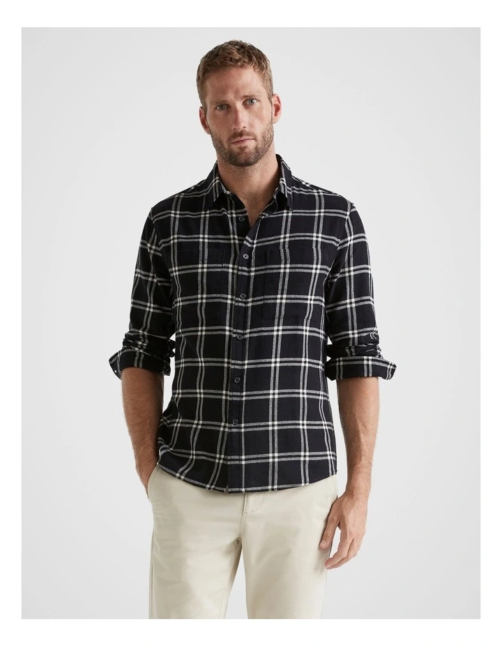 Brushed Check Flannel Shirt in True Black