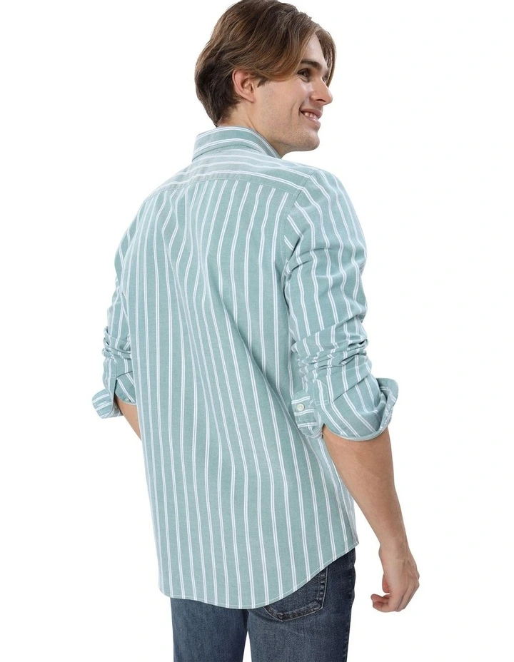 Striped Slim Fit Oxford Button-Up Shirt in Mist Green