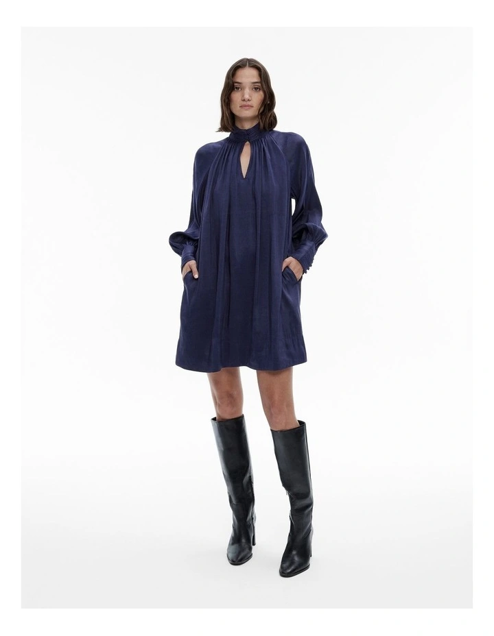 Silk Linen High-neck Mini in Midnight
