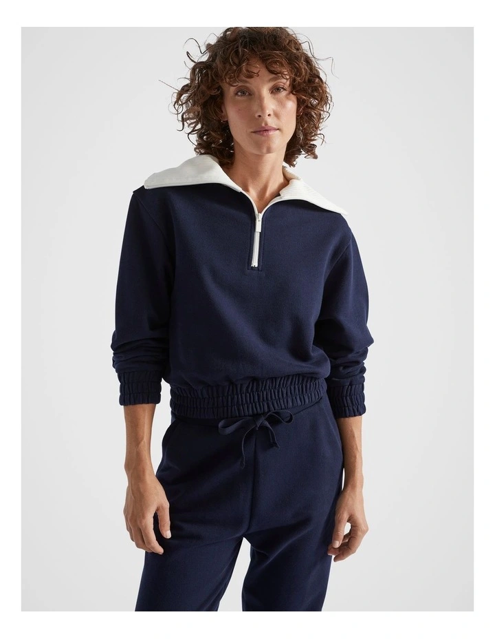 Terry Half Zip Sweat Top in Midnight Sky